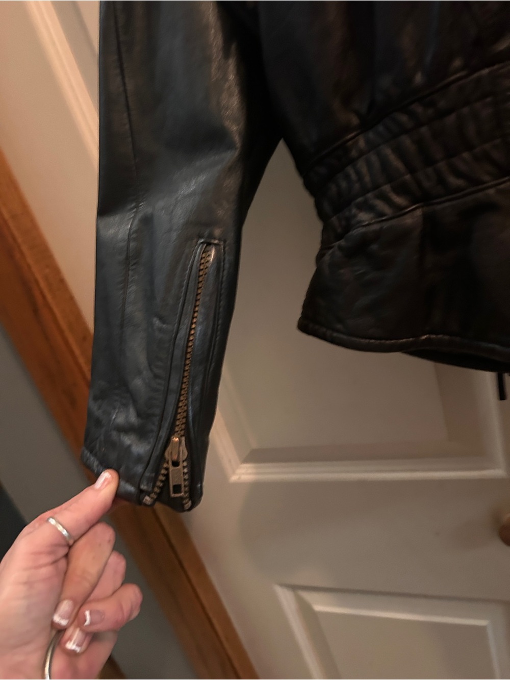 Vintage 1980’s Black Leather Fringe Zip-Sleeve Jacket